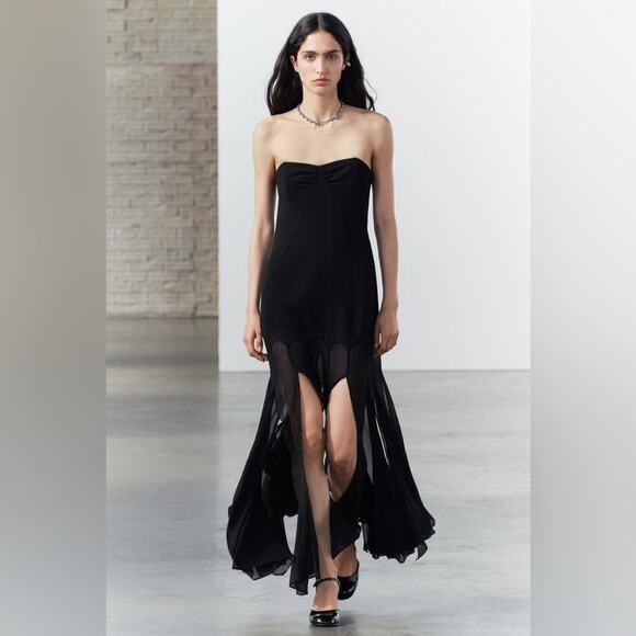 Zara Black SEMI SHEER STRAPLESS DRESS Size Medium - Picture 3 of 15